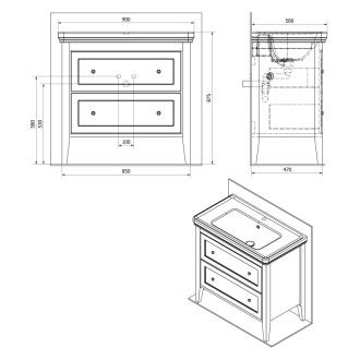CROSS umývadlová skrinka 85x81x47cm, 2x zásuvka, starobiela CR291