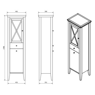 CROSS skrinka vysoká s práčovným košom 49x170x39cm, ľavá, starobiela CR216