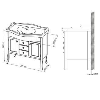 RETRO umývadlová skrinka 89x80x48cm, starobiela 1621