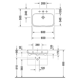 Nábytkové umývadlo Duravit Happy D.2 65x50,5 cm otvor pre batériu uprostred 2318650000