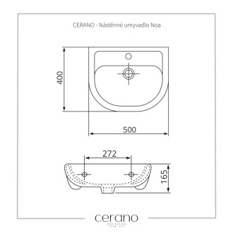 CERANO - Nástenné umývadlo Noa - biela lesklá - 50x40 cm