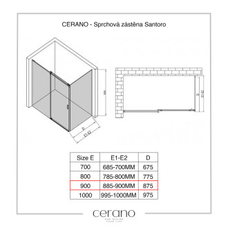 CERANO - Bočná stena Santoro Ľ/P - 8 mm - chróm, transparentné sklo - 90x195 cm