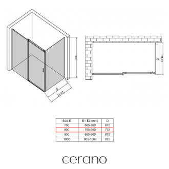 CERANO - Bočná stena Santoro - ľavá - 6 mm - čierna matná, mliečne sklo - 80x195 cm - jednodielna pevná