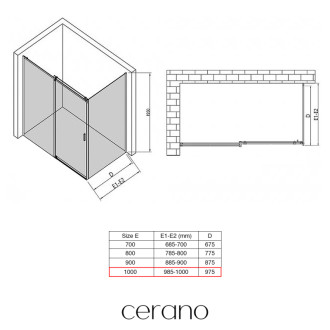 CERANO - Bočná stena Santoro - pravá - 6 mm - čierna matná, mliečne sklo - 100x195 cm - jednodielna pevná