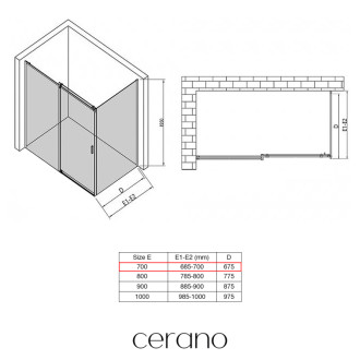 CERANO - Bočná stena Santoro - pravá - 6 mm - chróm, mliečne sklo - 70x195 cm - jednodielna pevná