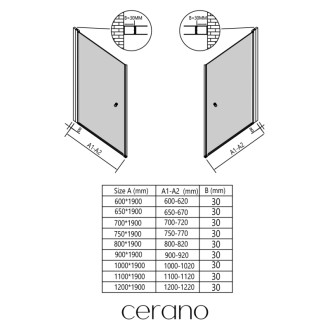 CERANO - Rozširovací profil pre sprchové dvere Antelo L/P - čierna - 30 mm