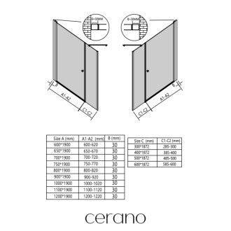 CERANO - Rozširovací profil pre sprchové dvere Antelo L/P - čierna - 30 mm