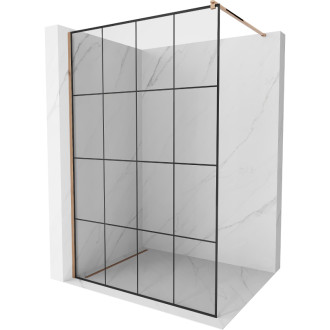 Mexen Kioto Sprchová zástena 130 x 200 cm, čierna mriežka 8 mm, ružové zlato - 800-130-101-60-77