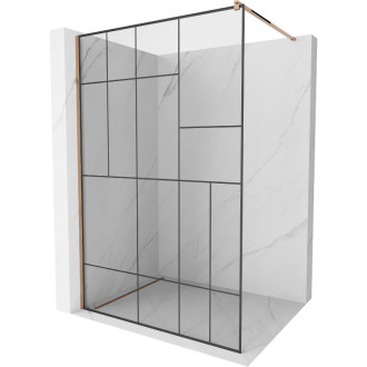 Mexen Kioto Sprchová zástena 140 x 200 cm, čierny vzor 8 mm, ružové zlato - 800-140-101-60-78