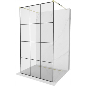 Voľne stojaca sprchová zástena Mexen Kioto 120 x 200 cm, čierna mriežka 8 mm, zlatá - 800-120-002-50-77