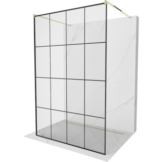 Voľne stojaca sprchová zástena Mexen Kioto 130 x 200 cm, čierna mriežka 8 mm, zlatá - 800-130-002-50-77