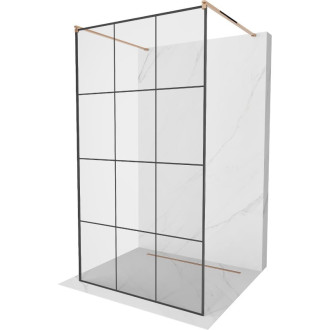 Voľne stojaca sprchová zástena Mexen Kioto 120 x 200 cm, čierna mriežka 8 mm, ružové zlato - 800-120-002-60-77