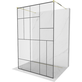 Voľne stojaca sprchová zástena Mexen Kioto 100 x 200 cm, čierny vzor 8 mm, zlatá - 800-100-002-50-78