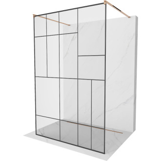 Voľne stojaca sprchová zástena Mexen Kioto 130 x 200 cm, čierny vzor 8 mm, ružové zlato - 800-130-002-60-78