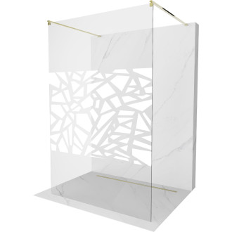 Voľne stojaca sprchová zástena Mexen Kioto 100 x 200 cm, biely vzor 8 mm, zlatá - 800-100-002-50-85