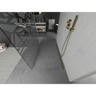 Voľne stojaca sprchová zástena Mexen Kioto 120 x 200 cm, biely vzor 8 mm, zlatá - 800-120-002-50-85