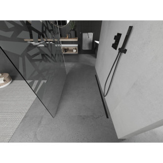 Voľne stojaca sprchová zástena Mexen Kioto 100 x 200 cm, biely vzor 8 mm, čierna - 800-100-002-70-85