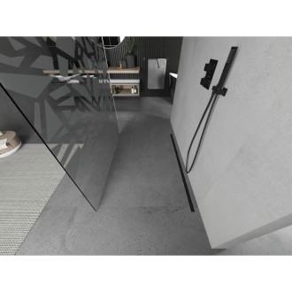 Voľne stojaca sprchová zástena Mexen Kioto 130 x 200 cm, biely vzor 8 mm, čierna - 800-130-002-70-85