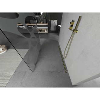 Voľne stojaca sprchová zástena Mexen Kioto 100 x 200 cm, biela vlna 8 mm, zlatá - 800-100-002-50-97