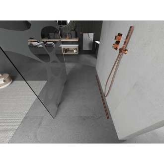 Voľne stojaca sprchová zástena Mexen Kioto 110 x 200 cm, biela vlna 8 mm, ružové zlato - 800-110-002-60-97