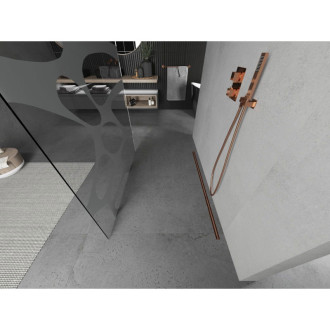 Voľne stojaca sprchová zástena Mexen Kioto 140 x 200 cm, biela vlna 8 mm, ružové zlato - 800-140-002-60-97