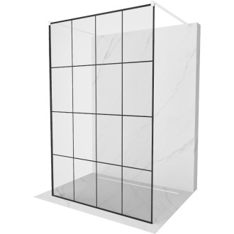 Voľne stojaca sprchová zástena Mexen Kioto 140 x 200 cm, čierna mriežka 8 mm, biela - 800-140-002-20-77