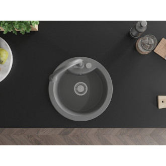 Jednodrezový žulový drez Mexen Diego s kuchynskou batériou Elia, sivý - 6512-71-670101-71