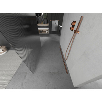 Voľne stojaca sprchová zástena Mexen Kioto 100 x 200 cm, 8mm pruhy, ružové zlato - 800-100-002-60-09