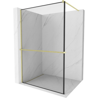 Mexen Kioto+ Sprchová zástena s poličkou 70 x 200 cm, čierny rám, kartáčované zlato - 800-070-121-55-70