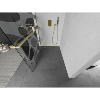 Sprchová zástena Mexen Kioto+ s poličkou 100 x 200 cm, biela vlna, kartáčované zlato - 800-100-121-55-97