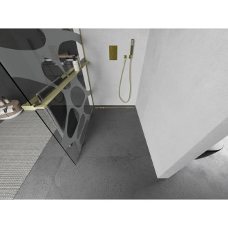 Sprchová zástena Mexen Kioto+ s policou 110 x 200 cm, biela vlna, kartáčované zlato - 800-110-121-55-97