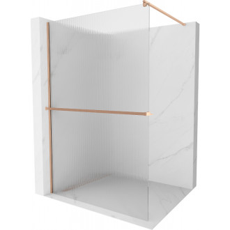 Mexen Kioto+ Sprchová zástena s poličkou 90 x 200 cm, pruhy, kartáčovaná meď - 800-090-121-65-09