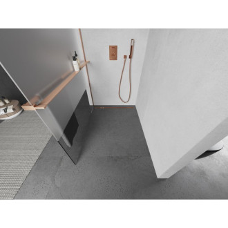 Mexen Kioto+ Sprchová zástena s poličkou 70 x 200 cm, priehľadná/mrazivá, kartáčovaná meď - 800-070-121-65-35