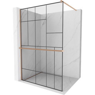 Mexen Kioto+ Sprchová zástena s poličkou 110 x 200 cm, čierny vzor, kartáčovaná meď - 800-110-121-65-78