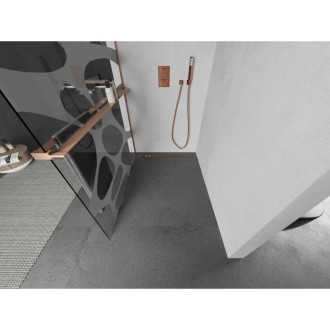 Mexen Kioto+ Sprchová zástena s poličkou 90 x 200 cm, biela vlna, kartáčovaná meď - 800-090-121-65-97