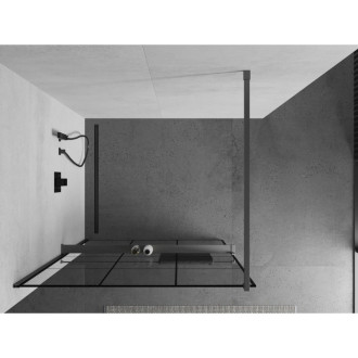 Mexen Kioto+ Sprchová zástena s policou 100 x 200 cm, čierna mriežka, strieborná - 800-100-121-95-77