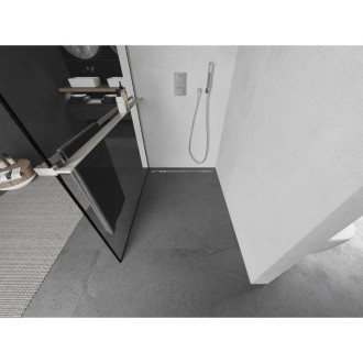 Mexen Kioto+ Sprchová zástena s poličkou 70 x 200 cm, čierny rám, kartáčovaný nikel - 800-070-121-97-70