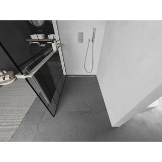 Mexen Kioto+ Sprchová zástena s poličkou 80 x 200 cm, čierny vzor, kartáčovaný nikel - 800-080-121-97-78