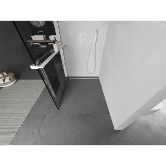 Mexen Kioto+ L Sprchová zástena s policou 110 x 200 cm, čierna mriežka, biela - 800-110-123-20-77