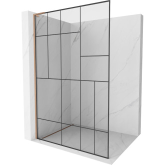 Mexen Kioto L Sprchová zástena 100 x 200 cm, čierny vzor, kartáčovaná meď - 800-100-103-65-78
