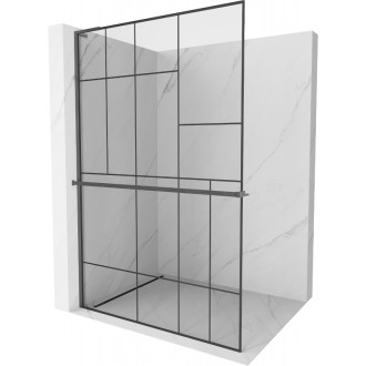 Mexen Kioto+ Sprchová zástena L s policou 100 x 200 cm, čierny vzor, kartáčovaná pištoľovo sivá - 800-100-123-66-78