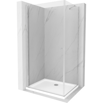 Mexen Pretoria výklopný sprchovací kút 80 x 90 cm, priehľadný, chróm + plochá sprchová vanička - 852-080-090-01-00-4010