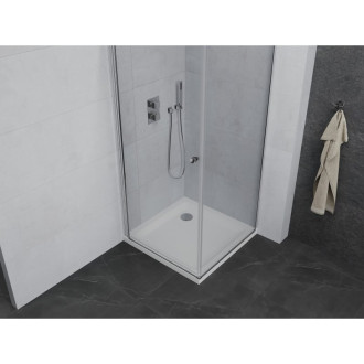 Mexen Pretoria výklopný sprchový kout 90 x 90 cm, průhledný, chrom + plochá sprchová vanička - 852-090-090-01-00-4010