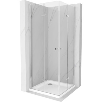 Sprchovací kút Mexen Lima Duo skladací 90 x 90 cm, priehľadný, chróm + plochá sprchová vanička - 856-090-090-01-02-4010