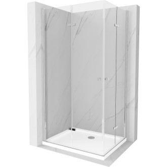 Sprchovací kút Mexen Lima Duo skladací 100 x 90 cm, priehľadný, chróm + plochá sprchová vanička - 856-100-090-01-02-4010