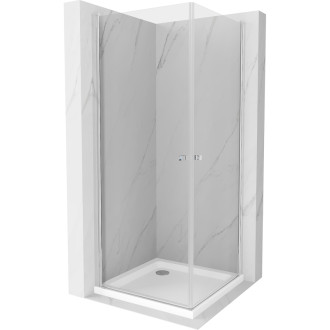 Mexen Pretoria Duo výklopný sprchovací kút 70 x 70 cm, priehľadný, chróm + plochá sprchová vanička - 852-070-070-01-02-4010