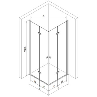 Skladací sprchovací kút Mexen Lima Duo 80 x 80 cm, priehľadný, zlatý + Plochá sprchová vanička - 856-080-080-50-02-4010G