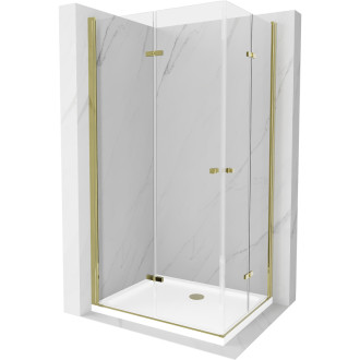 Sprchovací kút Mexen Lima Duo skladací 100 x 90 cm, priehľadný, zlatý + plochá sprchová vanička - 856-100-090-50-02-4010G