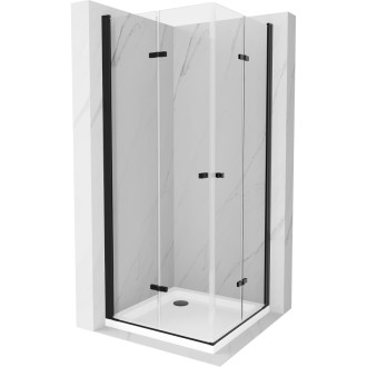 Skladací sprchovací kút Mexen Lima Duo 70 x 70 cm, priehľadný, čierny + Plochá sprchová vanička - 856-070-070-70-02-4010B