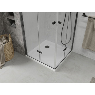 Skládací sprchový kout Mexen Lima Duo 70 x 70 cm, průhledný, černý + Plochá sprchová vanička - 856-070-070-70-02-4010B